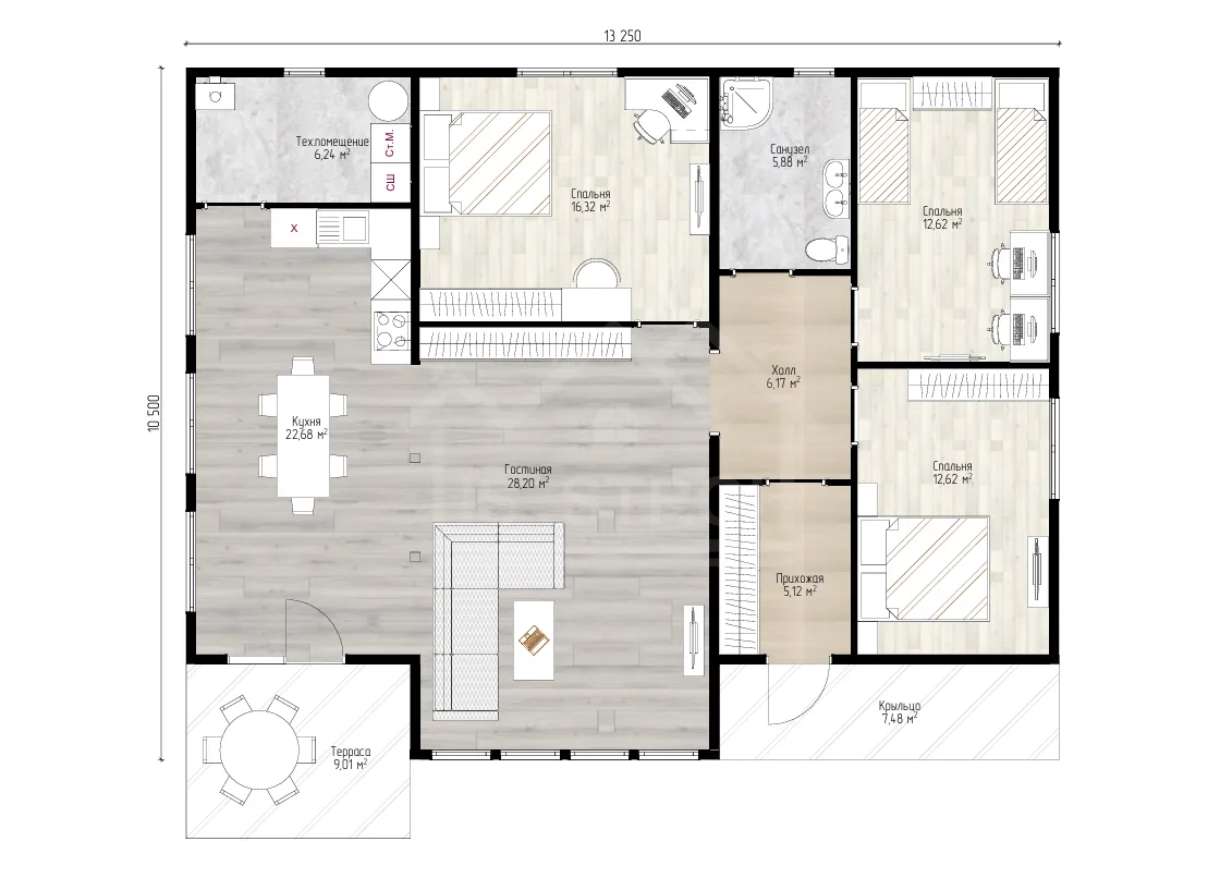 План дома каркасный дом «Аризона» 144 м²