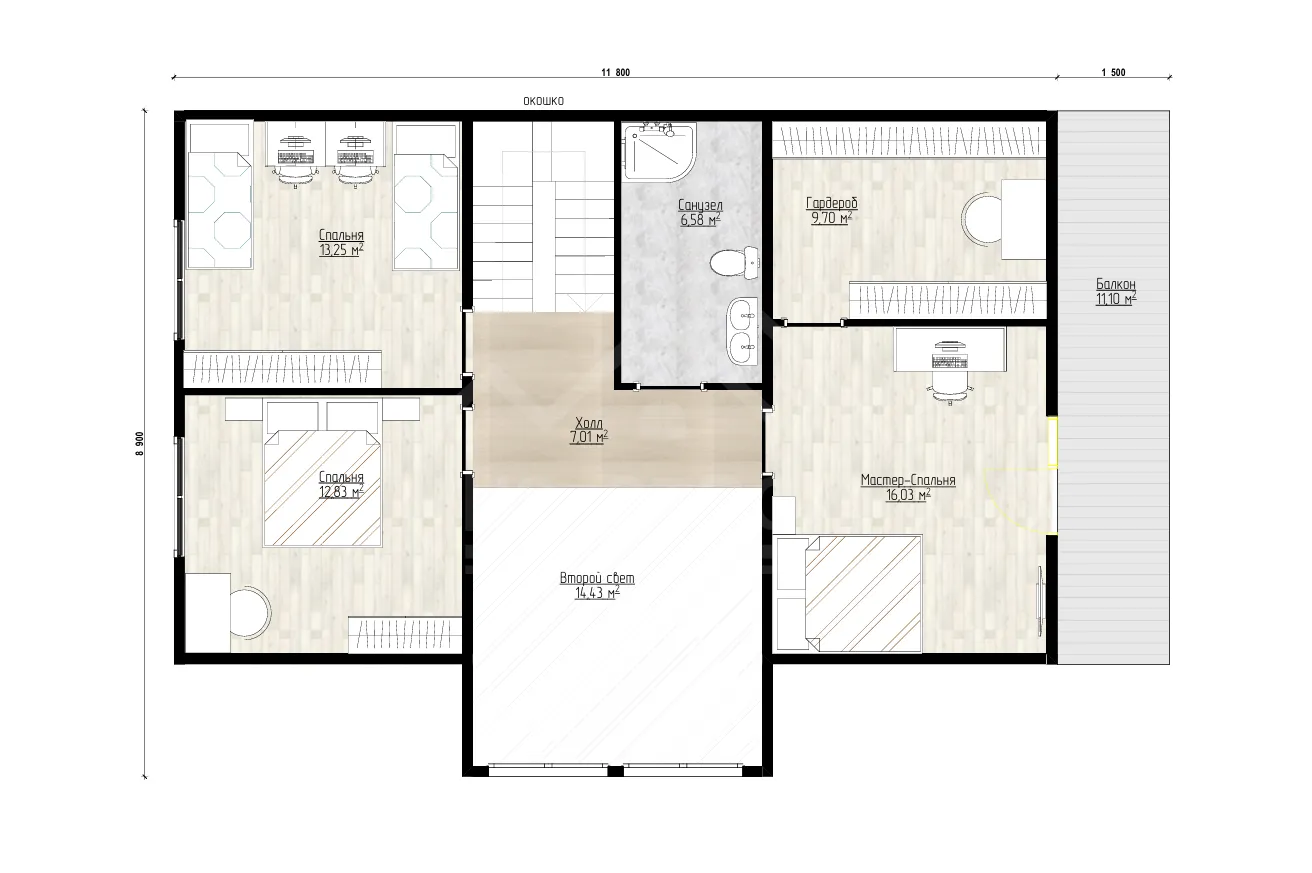 План 2-го этажа каркасный дом «Дионис» 225 м²