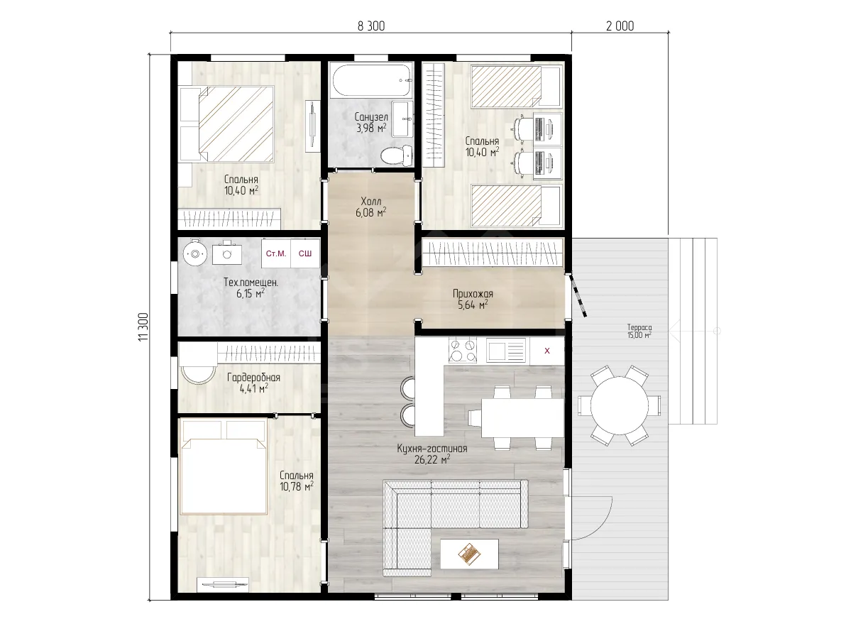 План дома каркасный дом «Енисей» 108 м²