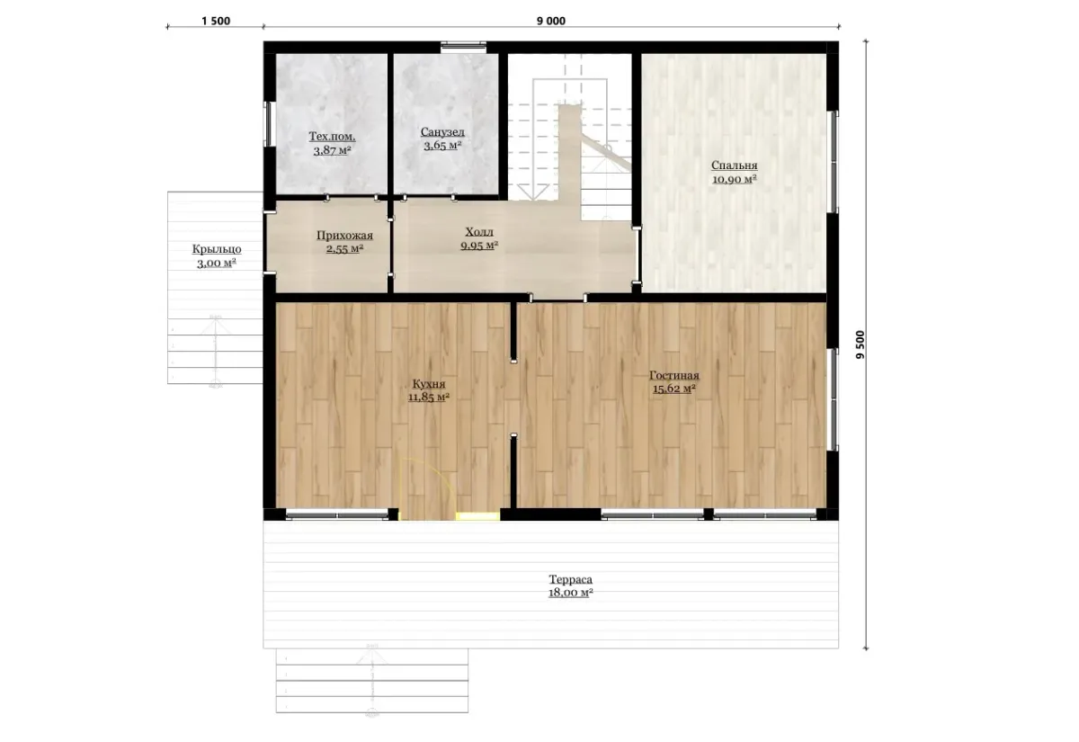План 1-го этажа каркасный дом «Эстетика» 161 м²