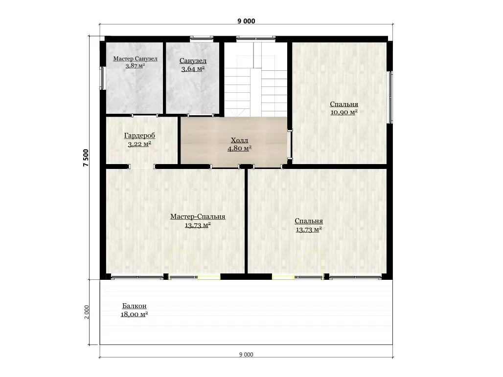 План 2-го этажа каркасный дом «Эстетика» 161 м²