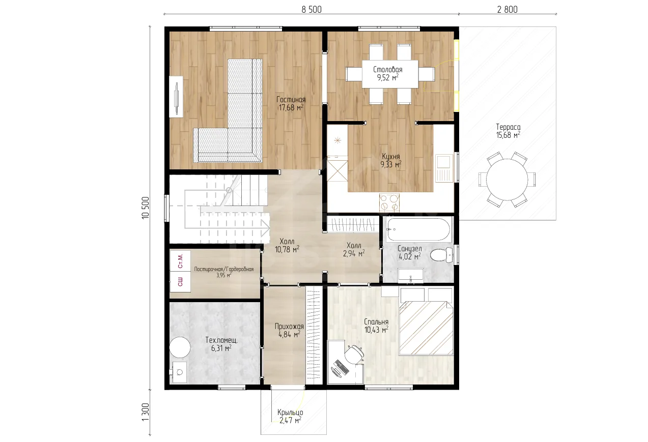 План 1-го этажа каркасный дом «Эталон » 187 м²