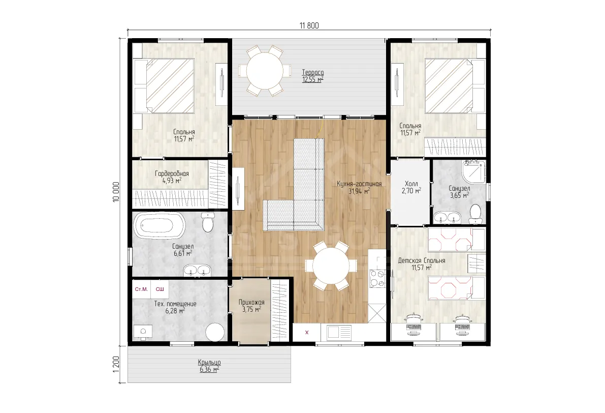 План дома каркасный дом «Феникс» 125 м²