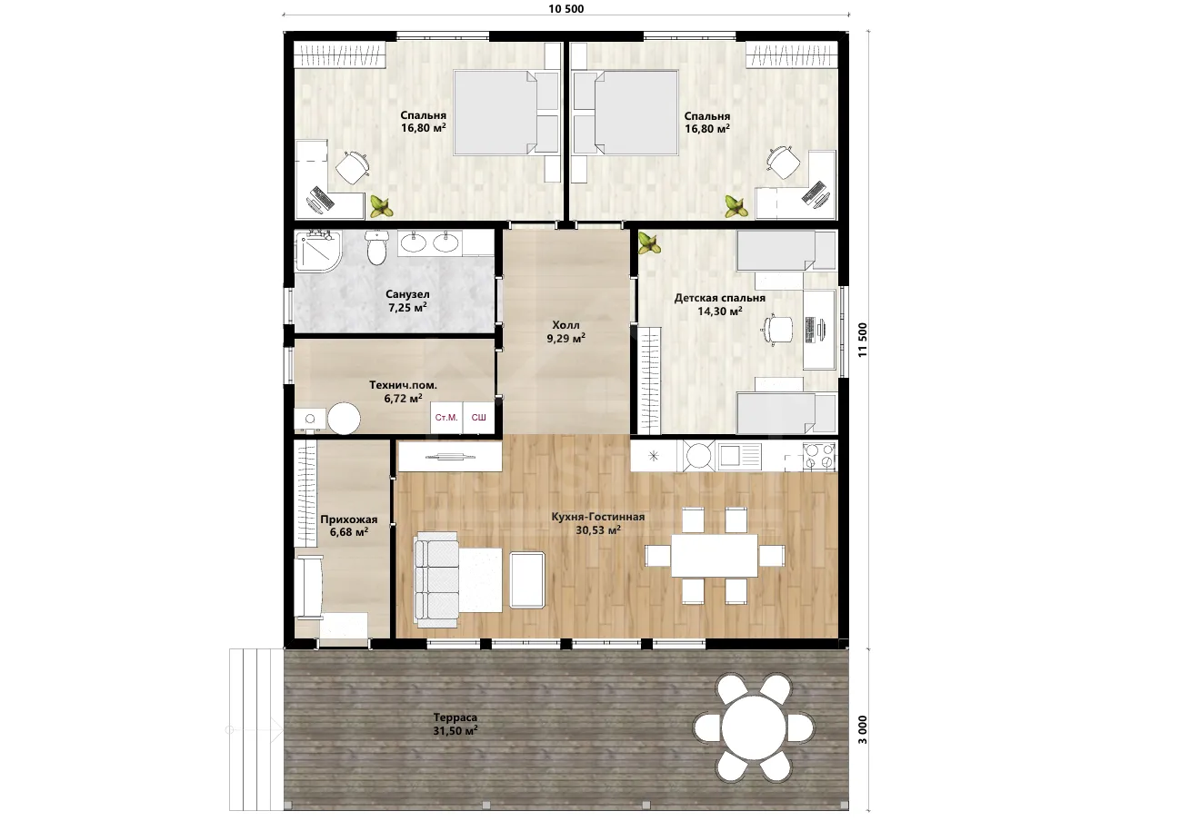 План дома каркасный дом «Гаммa» 152 м²