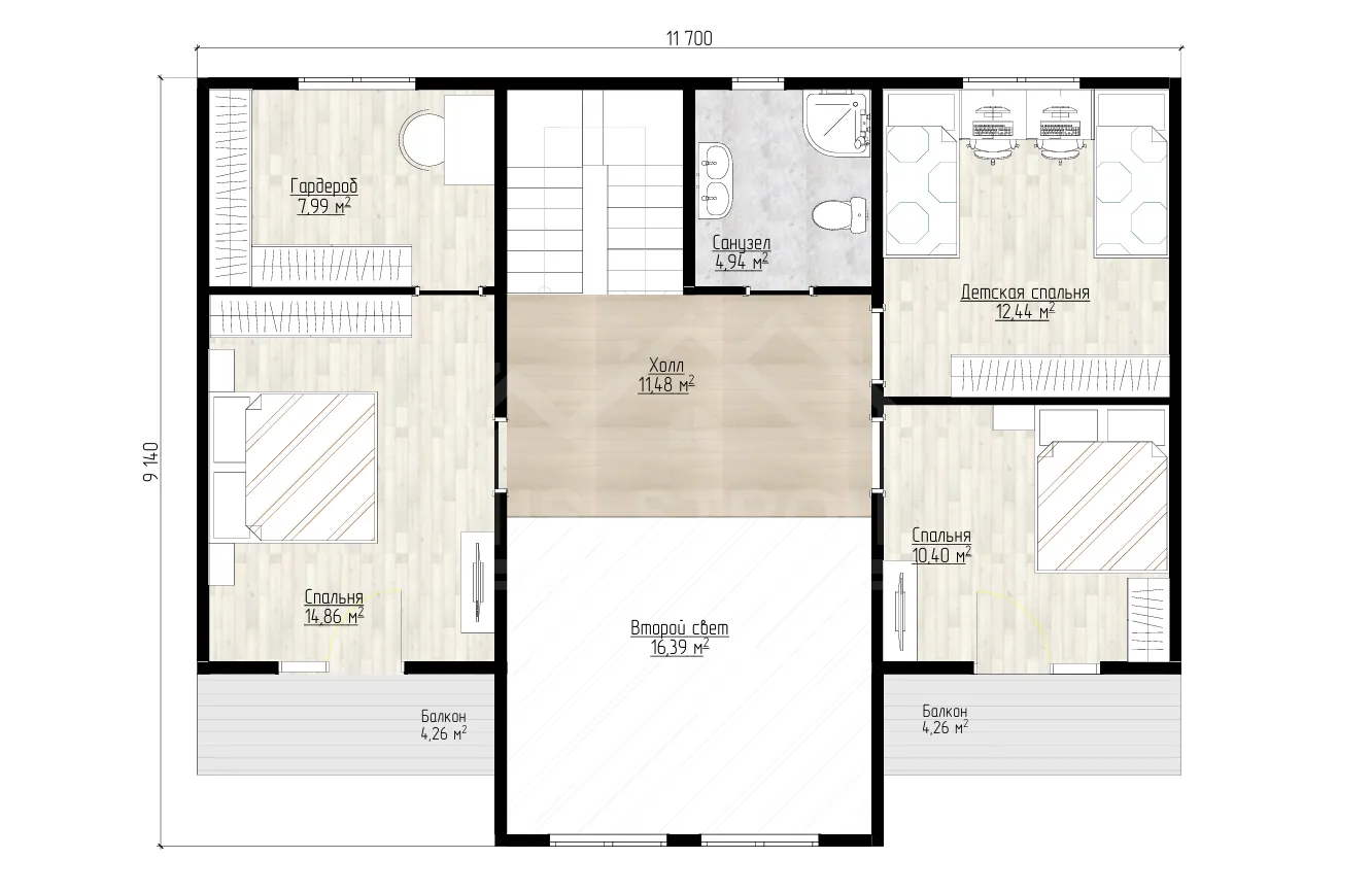 План 2-го этажа каркасный дом «Гэтсби» 267 м²