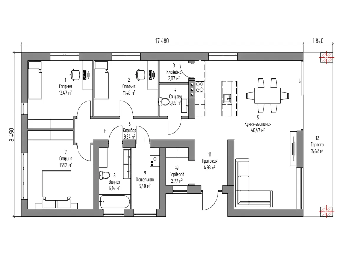 План дома блочный дом «ИБ-02» 134 м²