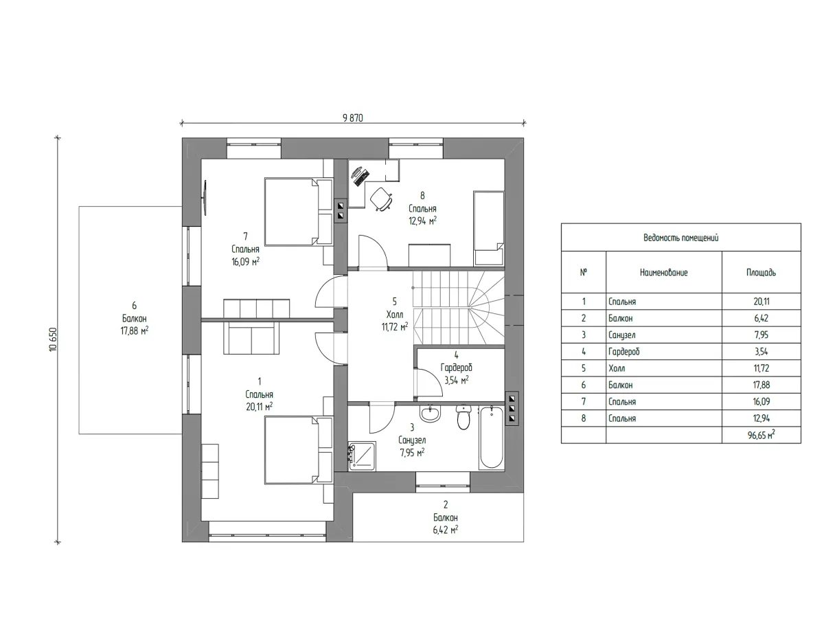 План 2-го этажа блочный дом «ИБ-11» 195 м²