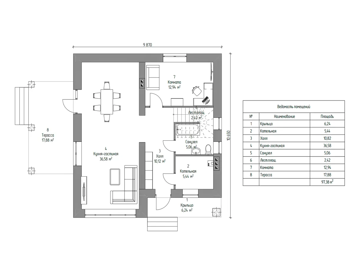 План 1-го этажа блочный дом «ИБ-11» 195 м²
