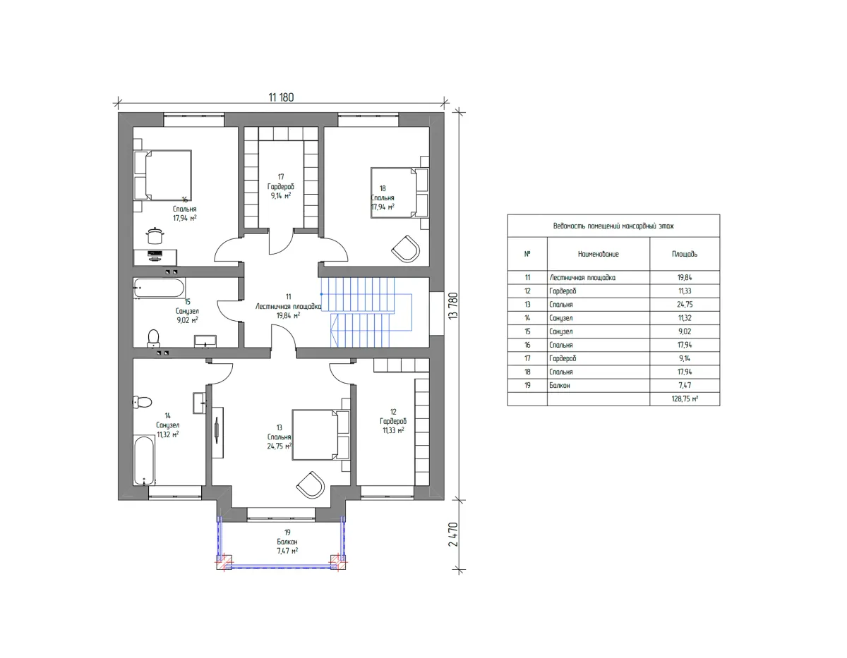 План 2-го этажа блочный дом «ИБ-12» 284 м²