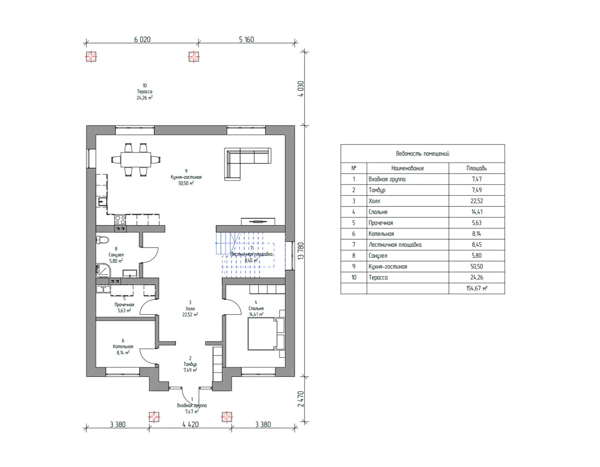 План 1-го этажа блочный дом «ИБ-12» 284 м²