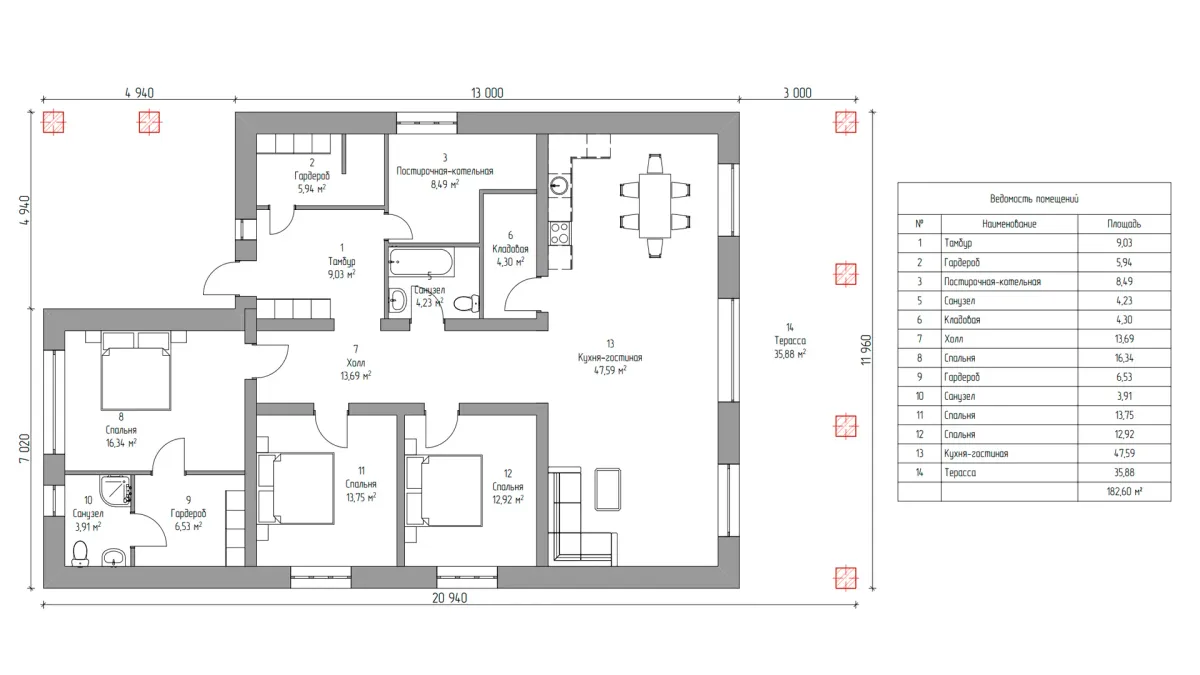 План дома блочный дом «ИБ-14» 182 м²