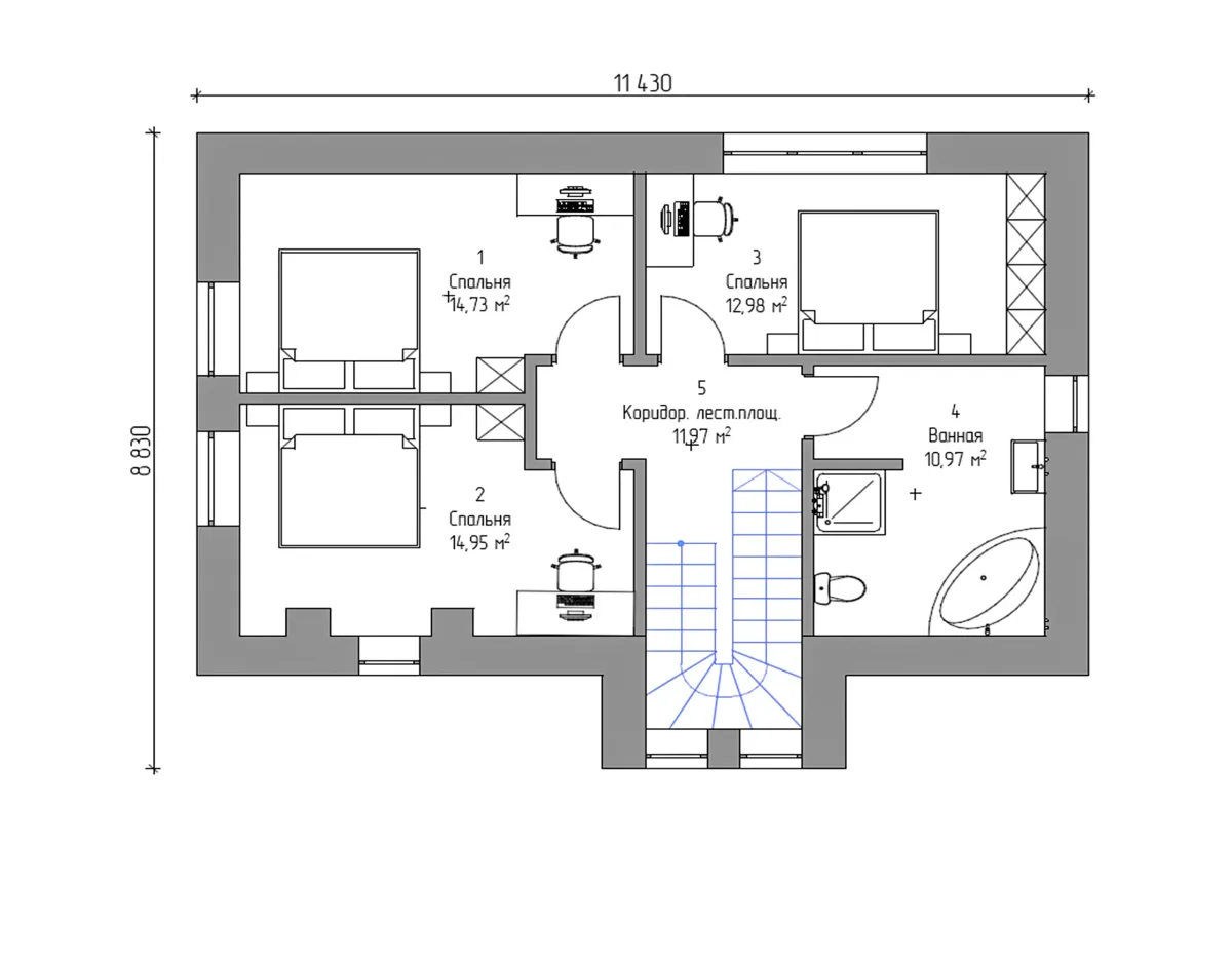 План 2-го этажа блочный дом «ИБ-17» 150 м²