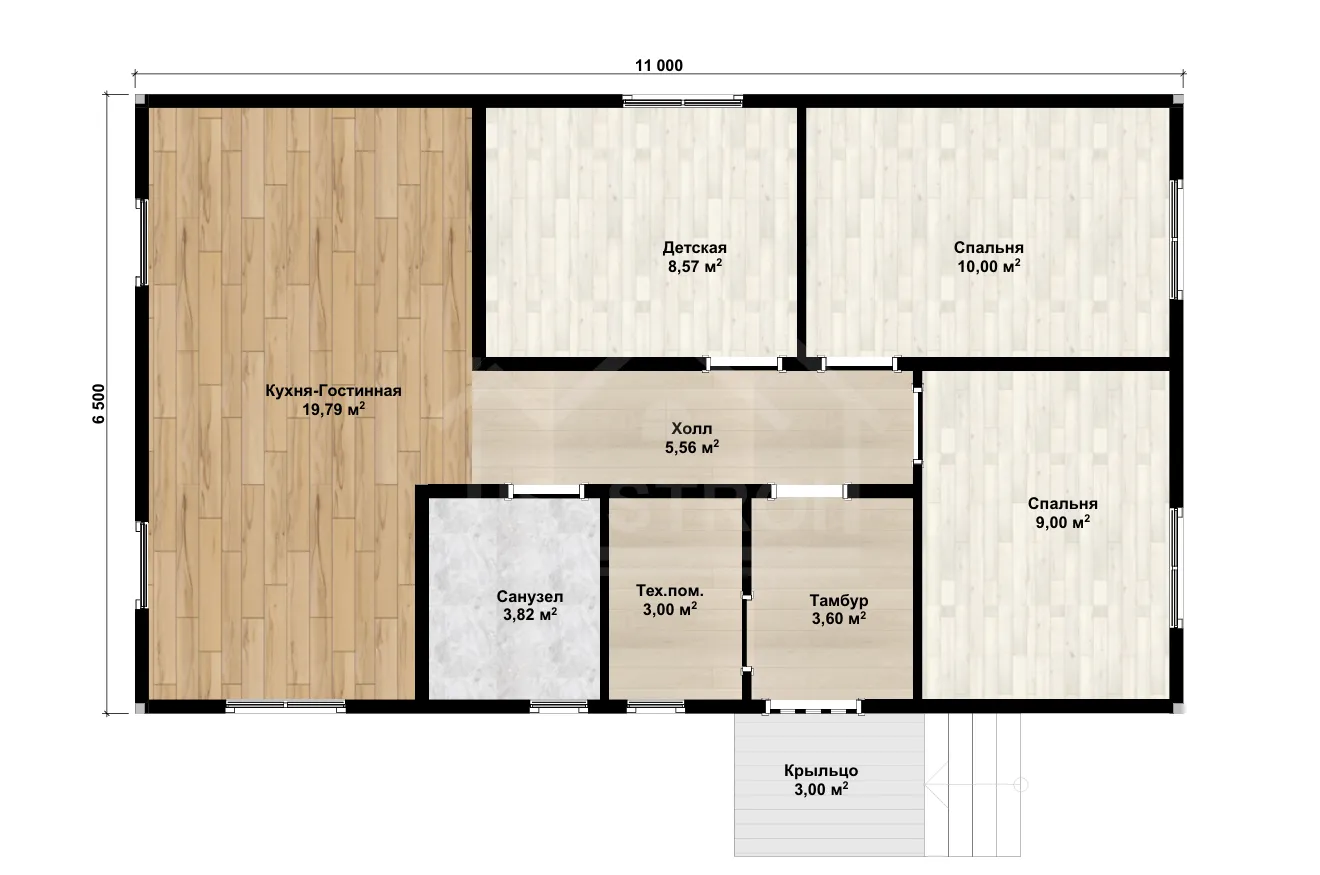 План дома каркасный дом «Оскар» 74 м²