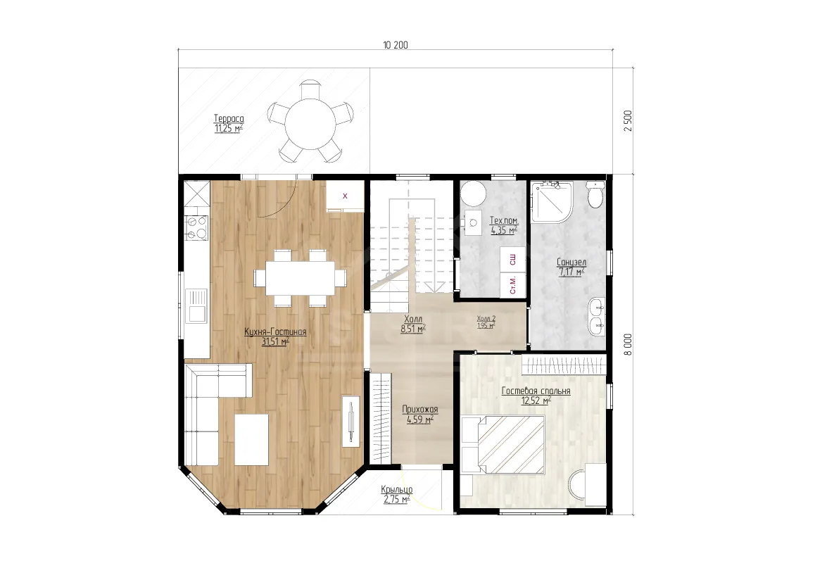 План 1-го этажа каркасный дом «Сказка-2» 180 м²