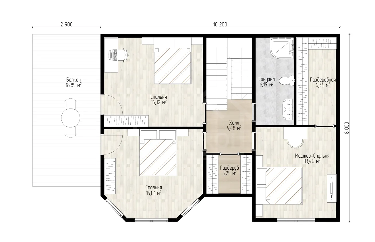 План 2-го этажа каркасный дом «Сказка» 208 м²
