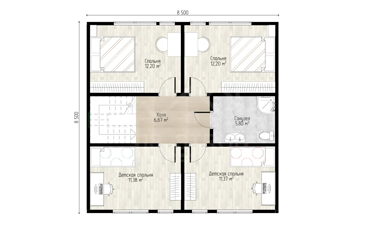 План 2-го этажа каркасный дом «Уют» 166 м²
