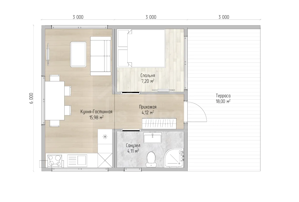 План дома модульный дом «Модуль Ис-02» 54 м²