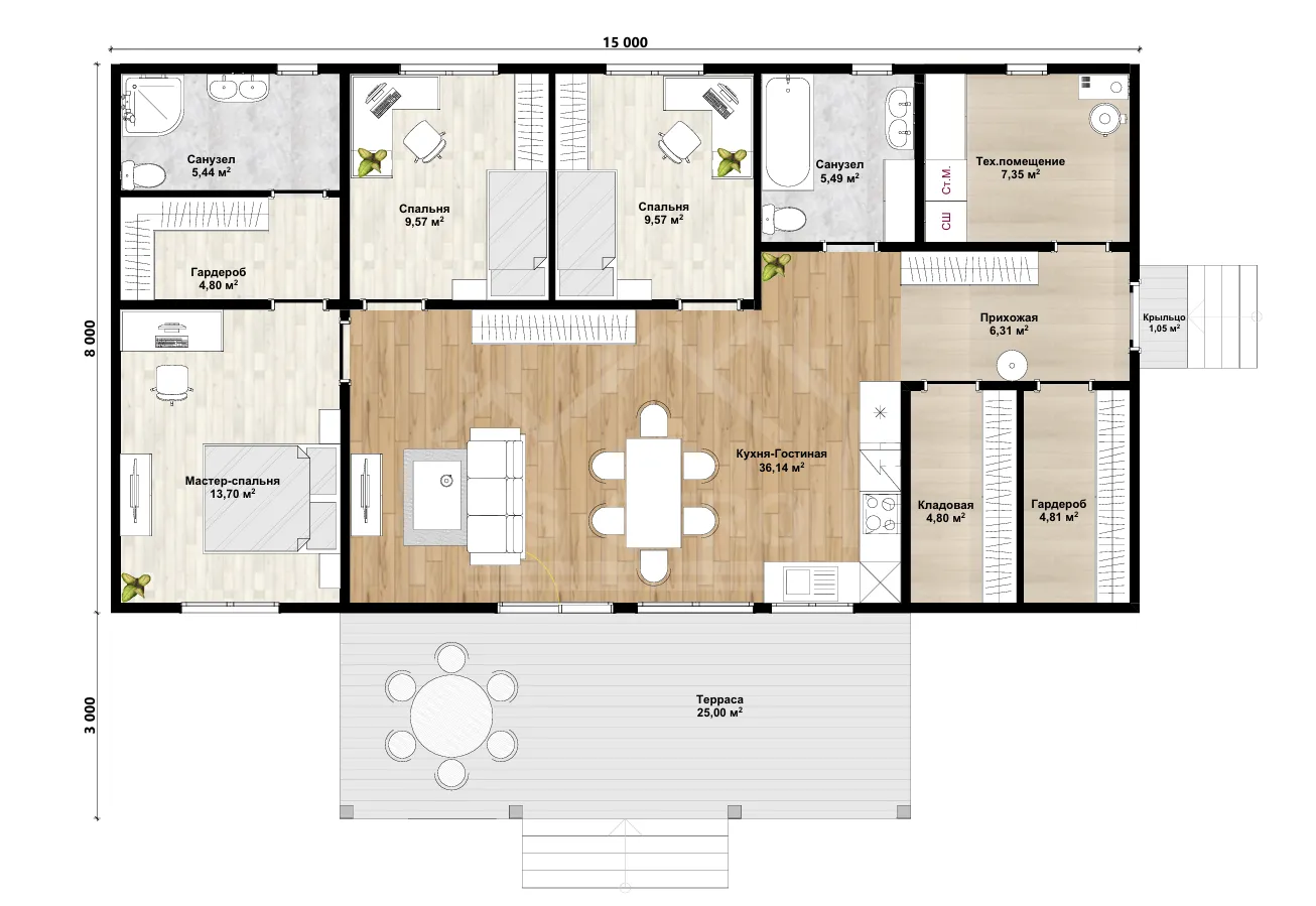 План дома каркасный дом «Скандиа» 147 м²