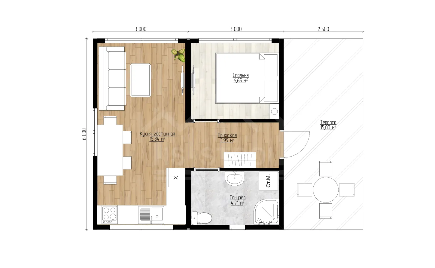 План дома модульный дом «Модуль ИС-01» 51 м²