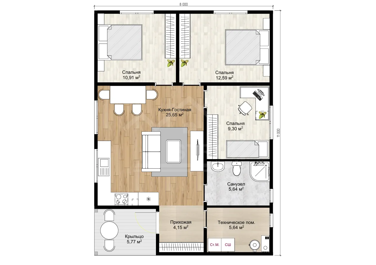 План дома каркасный дом «Простор» 88 м²