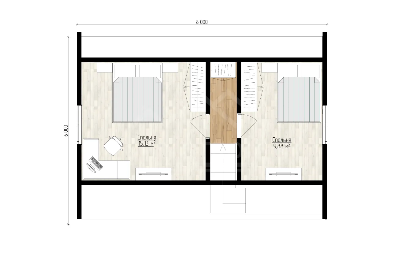 План 2-го этажа бани «Ис-05» 81 м²