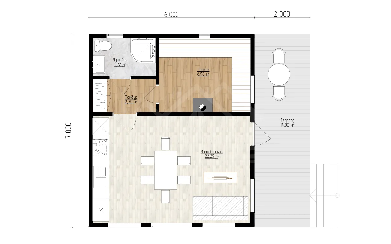 План дома бани «Ис-04» 56 м²