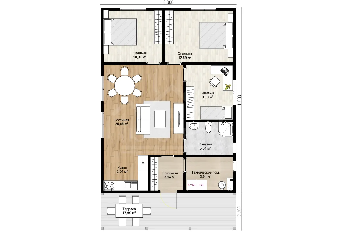 План дома каркасный дом «Домино» 106 м²
