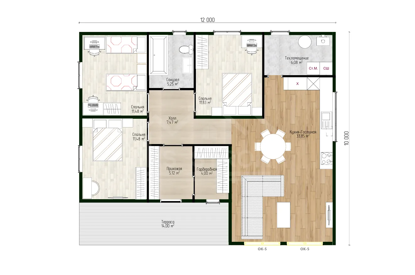 План дома каркасный дом «Мишель» 120 м²