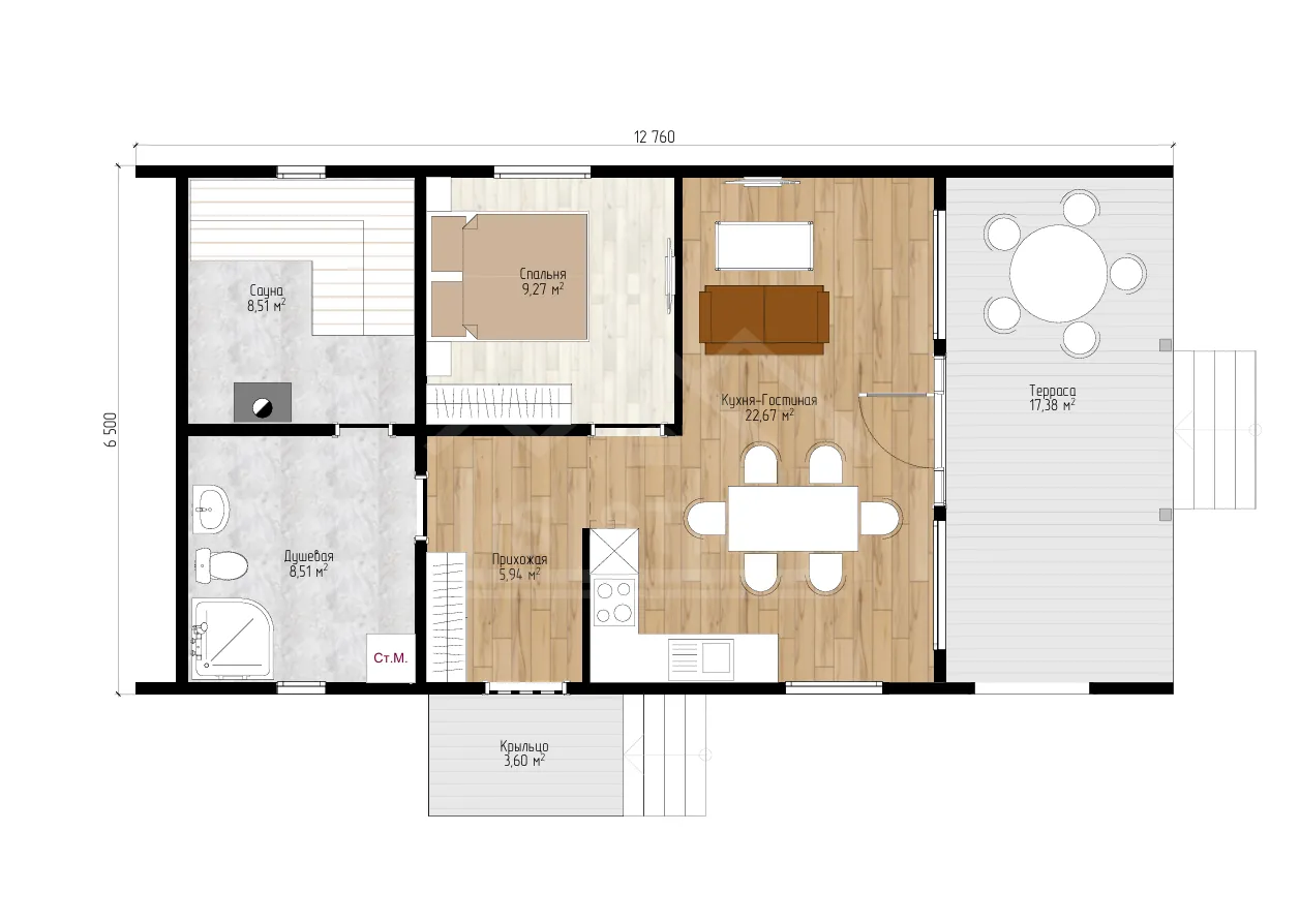 План дома бани «Ис-02» 84 м²