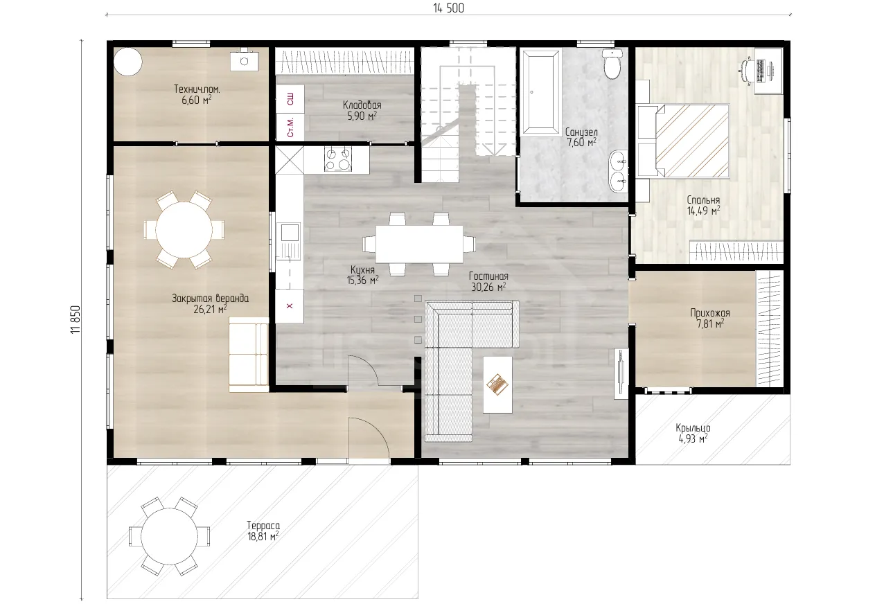 План 1-го этажа каркасный дом «Либер» 246 м²