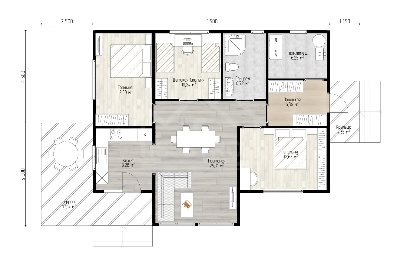 План дома каркасный дом «Мираж» 119 м²