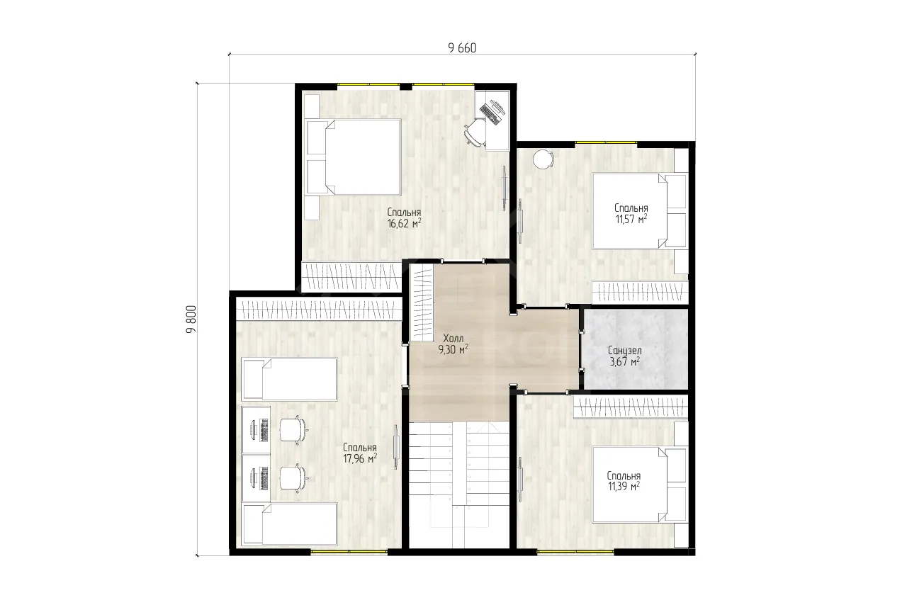 План 2-го этажа каркасный дом «Канадец» 208 м²