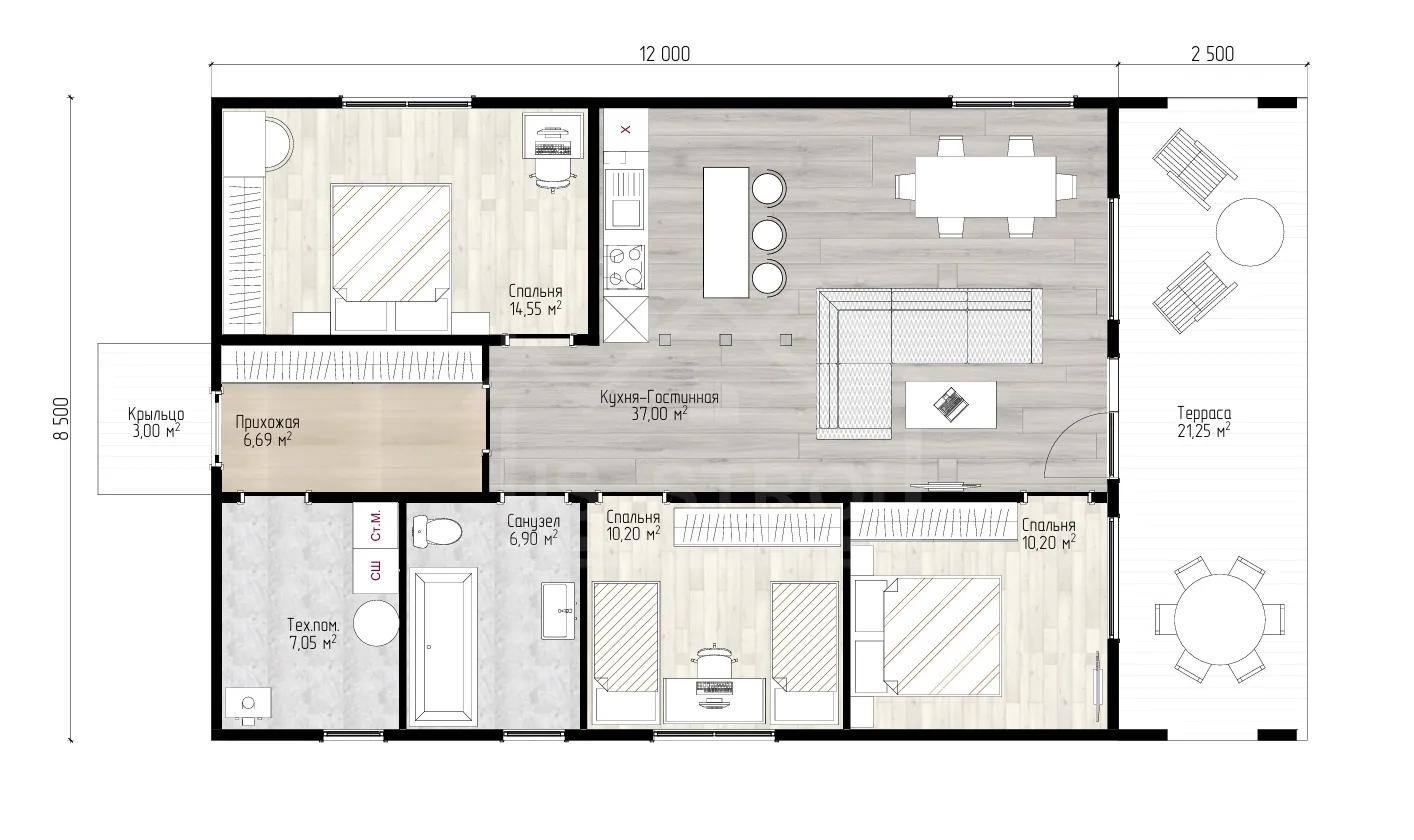 План дома каркасный дом «Афина» 126 м²